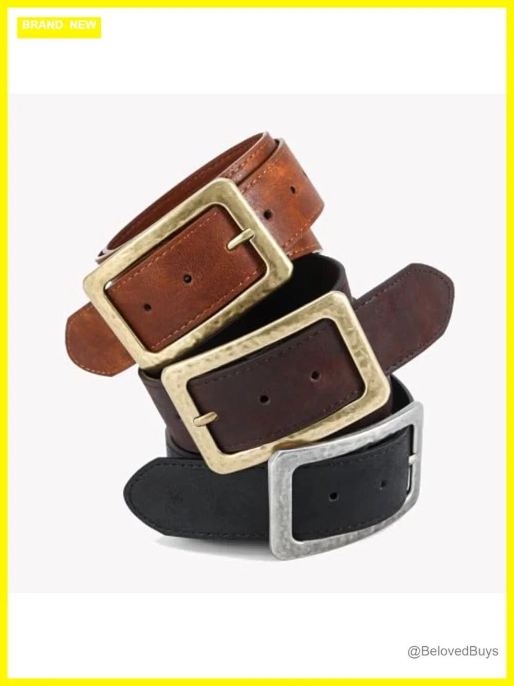 Wide Faux Leather Belt with Vintage Buckle for Women Jeans Dress